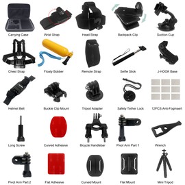 Action Camera Accessories Kit Black Accessory Bundle Waterproof Housing Case Filter Silicone Protector Lens Screen Tempered Glass Head Chest Strap Mount Set for Gopro11 Gopro10 HERO1