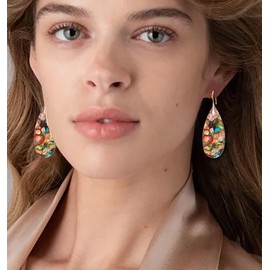 Wovanoo Natural Stone Earrings Waterdrop Stone Dangle Earrings for Women Colorful Gold