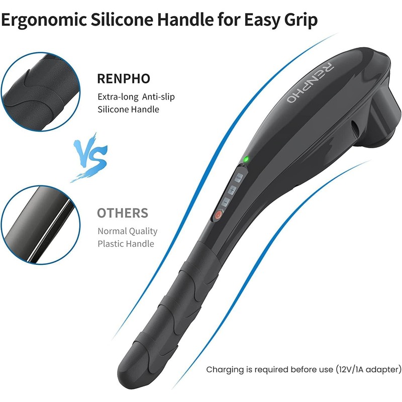 RENPHO Rechargeable Handheld Back Massager, Cordless Electric Neck Massage Tool