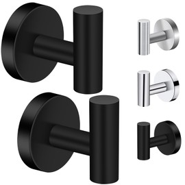 NAKIHOUSE Pack of 2 Towel Hooks for Drilling Including Mounting Set, Stainless Steel Wall Hooks, Clothes Hooks, Load Capacity up to 30 kg, Wall Hooks for Kitchen, Bathroom, Office and Bedroom, Black