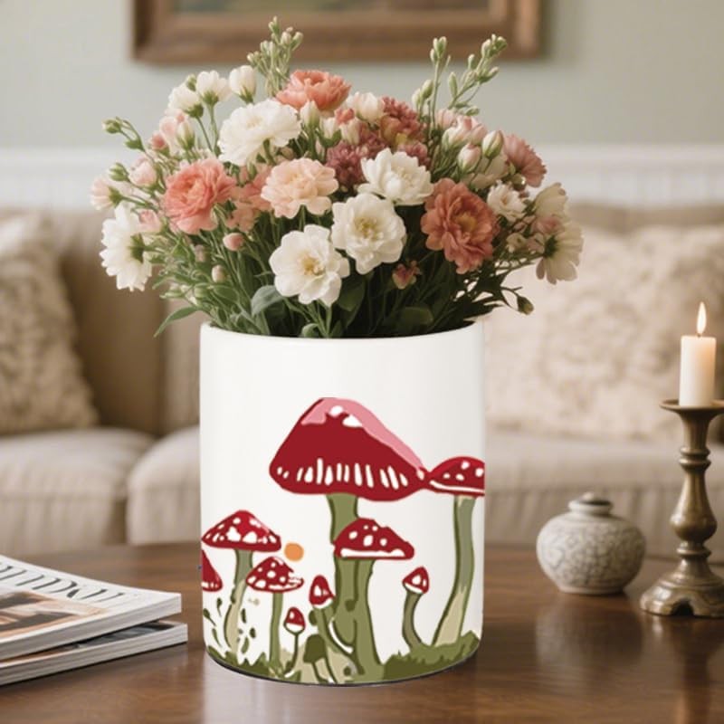 BOXJINCO Mushroom Kitchen Decor, Ceramic Utensil Holder Bee Decor, 6.5