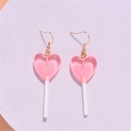 Sweet lollipop Heart Transparent Candy Acrylic Earrings for Women 3D Delicious Cute Colorful Multiflavor Simulated Resin Candy Geometry Funny Dangle Drop Earrings for Party Festival Vacation Jewelry Gifts (Pink)
