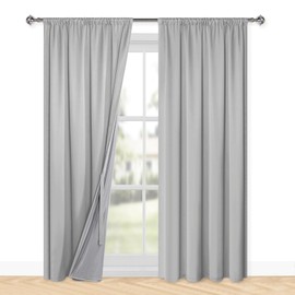 XWZO 100% Opaque Curtains, Curtains with Ruffle Tape, Double Layer Thick Blackout Curtains, Cold Protection Curtain, Bedroom Soundproofing Curtains, 220 x 140 cm (Height x Width), Silver-Grey, Set of