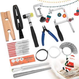 Newhai Jewelers Tools Set 13Pcs Ring Making Tool Including Jeweler Saw Frame Bench Pin with Clamp Steel Ring Mandrel Ring Sizer Rubber Hammer for DIY Jewelry Making Repairing Polishing