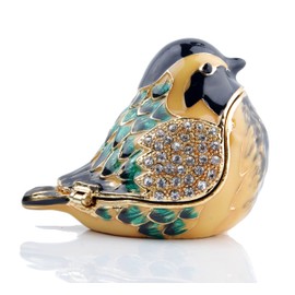 SEVENBEES Hand Painted Robin Bird Trinket Box Hinged Jewelry Box with Crystals, Rings Earrings Necklace Storage, Home Decor Crafts, Unique Animal Figurine Collectible Gift