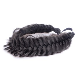 Gledola messy Synthetic Hair Braided Headband Classic Chunky Wide Plaited Headband for Women Girl Beauty (Natural Black)