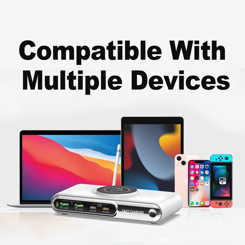 5-in-1 USB C Charger Station with LED Colour Nighting,72W 4-Ports