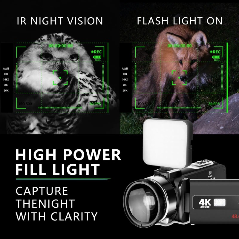 NBD Video Camera 4K 48MP Night Vision Camcorder Touch Screen