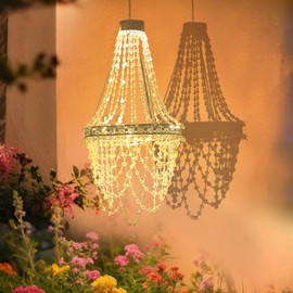 Solar Hanging Crystal Chandelier Outdoor Garden Decorative Lights Powerful Lithium Battery 54 Warm White LEDs Waterproof Hanging Lantern for Garden, Yard, Patio, Gazebo, Party, Wedding