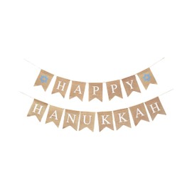 Mandala Crafts Burlap Happy Hanukkah Banner Sign Hanukkah Decorations Outdoor Indoor Hanukkah Decor - Happy Chanukah Banner Sign for Chanukah Decorations