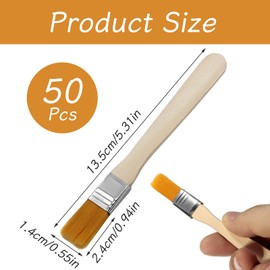 Pack of 50 Small Brushes, Flat Brushes, Small Brushes, Varnishing Brushes, Bristle Brush Set, 13.5 cm, Painter's Brush, Glue Brush with Wooden Handle for DIY Art, Decorating, Painting, Colours