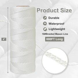 BSRHOME Mason Line String Line,600 Ft Length Nylon Twine,18 Braided Nylon String for Gardening Or Masonry Tools,Twine String for Gardening,White