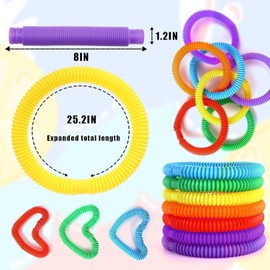 Mini Pop Tube, 12 PCS Stretch Pipe Toy, DIY Sensory Color Stretch Tube, Attention Autism Bucket Toys for Autism Children & Adults, Reduce Anxiety
