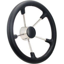 Mojiate 13.5" Boat Steering Wheel with PU Foam Cover, Stainless Steel Marine Steering Wheel, Universal Fit for Small to Mid-Sized Boats, Fishing & Pontoon Boats