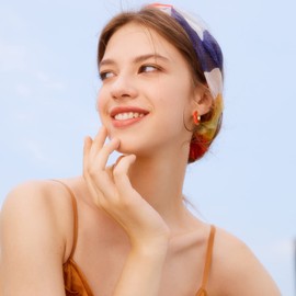 Lourny Small Hoop Earrings for Women, 18K Gold Plated Hypoallergenic Cute Enamel Huggie Earring Gifts for Women or Girls (Orange)