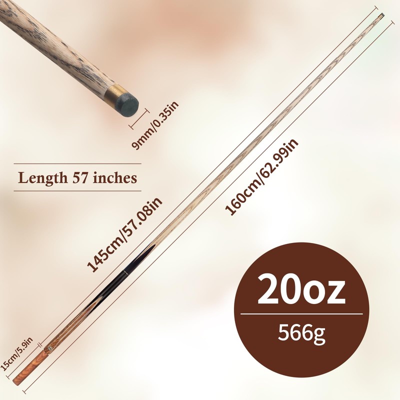 Kmise 3/4 Split Snooker Pool Cue, 57", 9mm Tips, 19,
