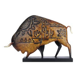 Tooarts Metal American Bison with Square Base Sculpture Animal Figurine Art Ornament Home Decoration