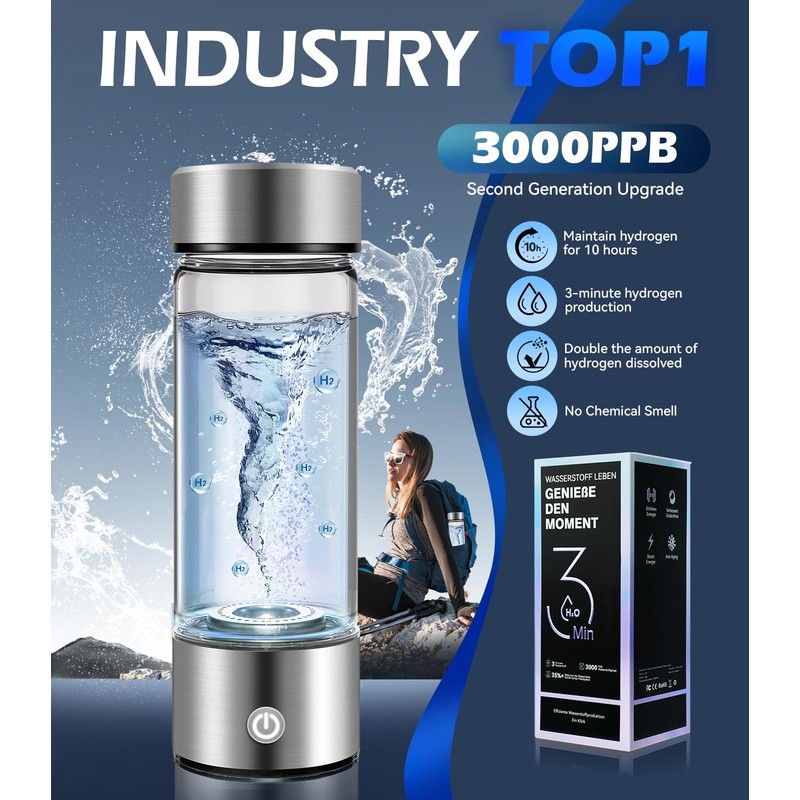 2025 Upgraded Hydrogen Water Bottle 8.0【3000 PPB (3 times the