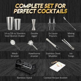 Semderm Pro Cocktail Shaker Set Mixology Bartender Kit- Extra Thick Stainless Steel Boston Shaker Set | Cocktail Kit Bar Kit Bartending Kit Bar Set Barware Bartender Set for Home Bar Party