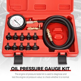 Auto Dynasty Oil Pressure Kit Dual Scale Gauge Engine Testing Diagnostic Adapters Tool Compatible with Cars, Trucks and Tractors, Red