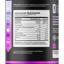 Citrato de Calcio de 180 Caps con D3, Colágeno Hidrolizado y Vitamina C. Caltrato & D3 B Life.