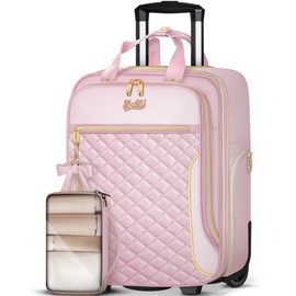 Underseat Carry On Luggage with Wheels, Airline Approved Personal Item Suitcase with Multiple Compartments, Lightweight Softside Under Seat Carry-on Suitcases for Women Travel Business, Pink