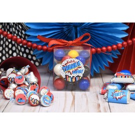 Super Hero Boy Birthday Party Sticker Bundle Kit 429 Pieces! Includes 60 2" Circle Stickers for Goodie Bags, 45 Mini Candy Bar Wrappers, & 324 Kiss Stickers