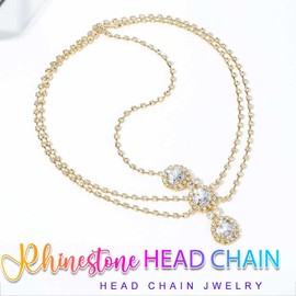 Aukmla Gold Rhinestone Head Chain Crystal Headpiece Festival Prom Headband Hair Accessories for Women (Gold, One Size)