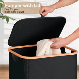 Vincona Slim Laundry Basket with Lid, Narrow Dirty Clothes Hampers for Laundry with Handle, Skinny Laundry Bin for Laundry Room, Dorm, Bedroom and Bathroom, 26.4 Gallon (100L) Black