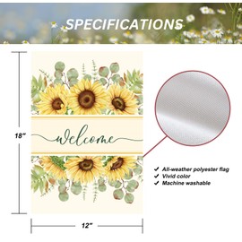 Floral Sunflower Welcome Home Sweet Home Garden Flag 12x18 Inch Double Sided - Premium Sunflower Eucalyptus Leaves Flowers Yard Flag for Outside - Spring Yellow Warm Burlap Outdoor Decor