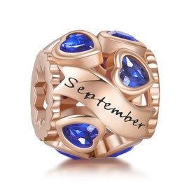 NINGAN Birthstone Charms for Bracelets Rose Gold Charm 925 Sterling Silver Openwork Beads Charms, Love Heart Charms for Bracelets and Necklaces, Cubic Zirconia, Cubic Zirconia