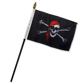 Quality Standard Flags One Dozen Jolly Roger Bandana Stick Flag, Red, 12 by 18"