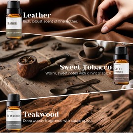 INWICOPH Essential Oils Set, Men Scents Fragrance Oil Aromatherapy Essential Oils Kit for Diffuser (6x10ML) - Leather, Bay Rum, Teakwood, Sweet Tobacco, Cedar, Sandalwood Aromatherapy Oils for Men