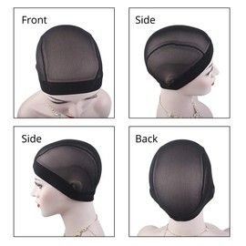 ZQIAN BEAUTY Mesh Dome Caps For Wigs 6 Pcs Stretch Breathable Mesh Dome Wig Cap Spandex Black Wig Caps For Making Wigs (6 Pcs, Black, L)