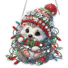 Bowetile Christmas Diamond Art Hanging Kits for Adults Kids, Hedgehog Diamond Art Suncatchers, 5D Special Shape Diamond Painting Pendant Window Ornament Christmas Gifts for Home Door Wall Decor