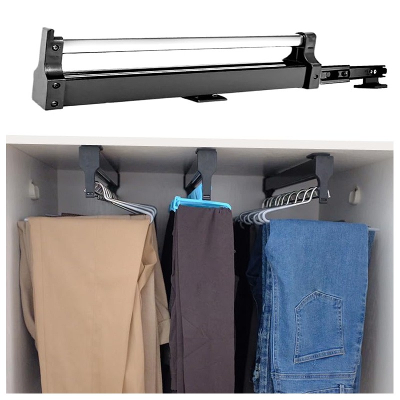 Pull Out Clothes Hanger Rail for Closet, Adjustable Heavy Duty