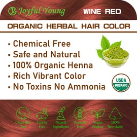 100% Organic Henna Hair Color – Natural, Chemical-Free Hair Dye for Rich, Vibrant Color & Gloss – Grey Coverage, Safe for All Hair Types, Vegan Non-Toxic, Herbal Hair Treatment (WINE RED)