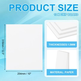 PATIKIL 12.5 x 10 x 0.06 Chipboard Sheets, Pack of 10, 60PT Thick Bookbinding Board, Sturdy Bookbinding Material for Book Cover, White