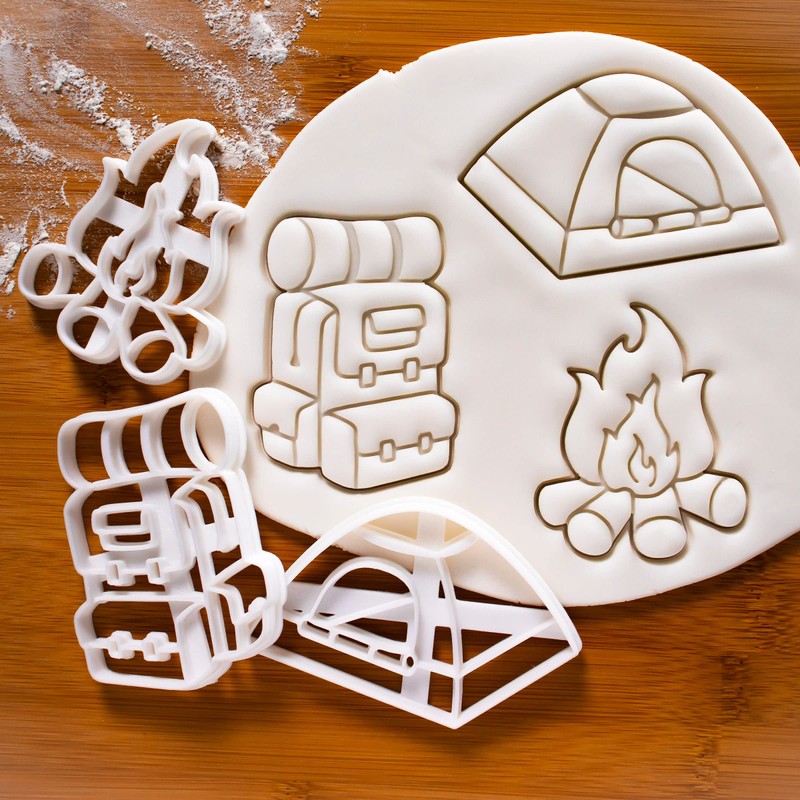 Set of 3 Camping Cookie Cutters (Designs: Backpack, Tent, &
