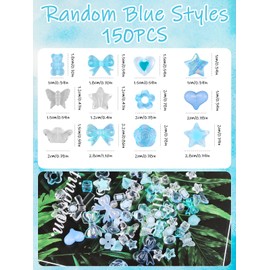 Kalolary 150PCS Acrylic Beads for Jewelry Making - Colorful Bow Butterfly Flower Heart Cute Macaroon Aesthetic Beads for Craft Bracelet Necklace DIY Supplies (Blue)