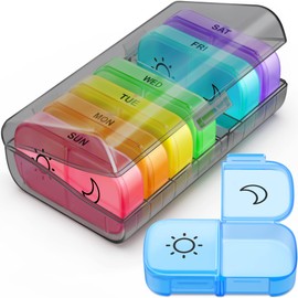 Weekly Pill Organizer 2 Times a Day with Same-Side Large Opening for Easy Filling & Retrieving, Color Tracking 7 Day AM PM Pill Box with BPA Free Pill Case for Vitamins,Fish Oils（Black)