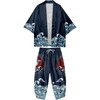 DOSLAVIDA Men's Japanese Kimono Jacket Set Stylish Open Front Coat