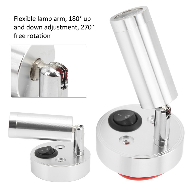 12‑24V 3W LED Reading Light Bedroom Bedside Lamp Chrome Aluminum