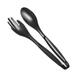 Rifuli Stainless Steel Salad Tongs BBQ Kitchen Cooking Food Serving Bar Utensil (Black, One Size)