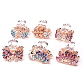 6PCS Small Gripper Hair Clip Hair Pin Claw Cute Princess Rhinestone Crystal Hair Barrette Hair Accessorie(Color Random)