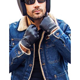 YISEVEN Men's Touchscreen Lambskin Winter Leather Gloves Cashmere Lined Genuine Luxury and Hand Warm Heated Lining Belt Slim Hand Driving Motorcycle Work Gifts, Black 8.5"/M