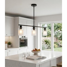 LMSOD 3-Light Kitchen Island Lighting, Modern Black Linear Chandelier with Frosted and Clear Glass Shades, Industrial Pendant Light Fixture for Dining Room, Pool Table