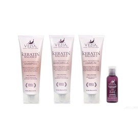 Pack x4 Vezia Keratine Balance – Shampoo, Mascarilla, Leave In y Óleo Liso Progresivo Sin Sulfatos Ni Parabenos Cuidado De Cabello Profesional con Efecto Alisado Natural