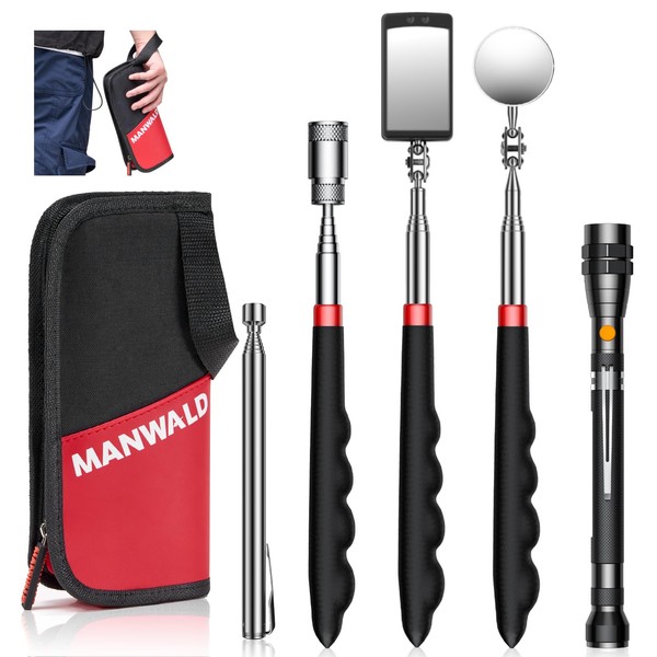 Telescoping Magnetic Pickup Tool Set with Portable Bag, Extendable Flashlight