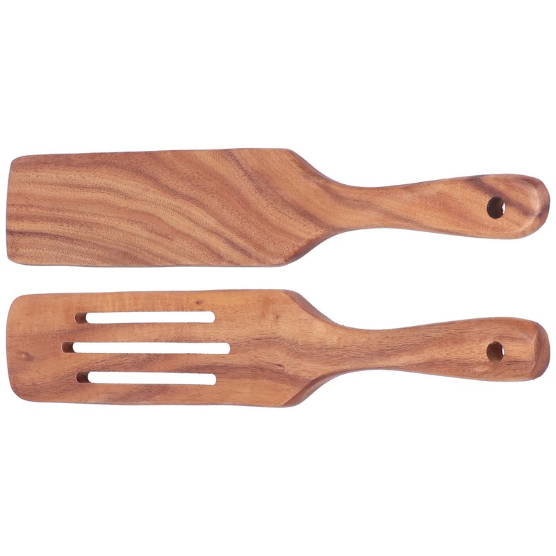 2pcs Slotted Turner Spatula Simple Wooden Spatula with Long Handlefor